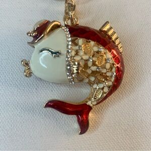 Red Rhinestone Fish Bag Charm Keychain Gold-Tone Koi Purse Accessory Gift 4.5"